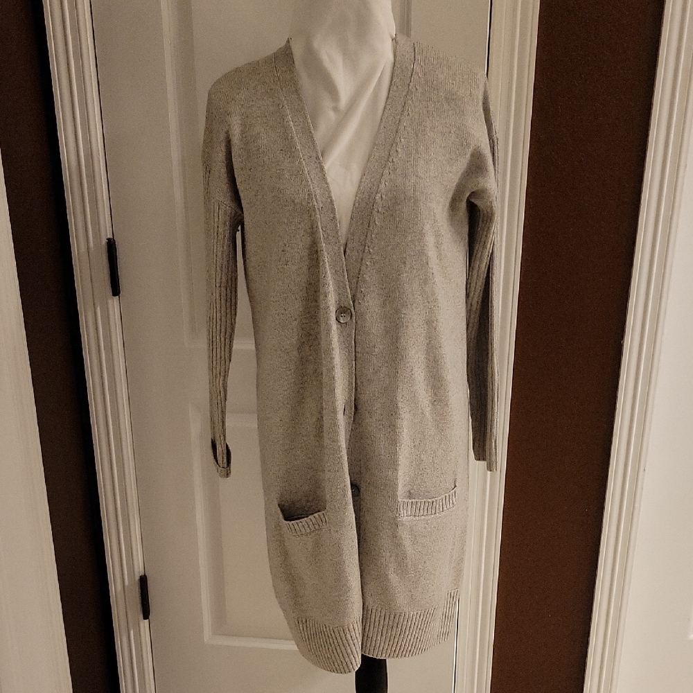 Pure Collection Light Gray Long Button-Front Cardigan
